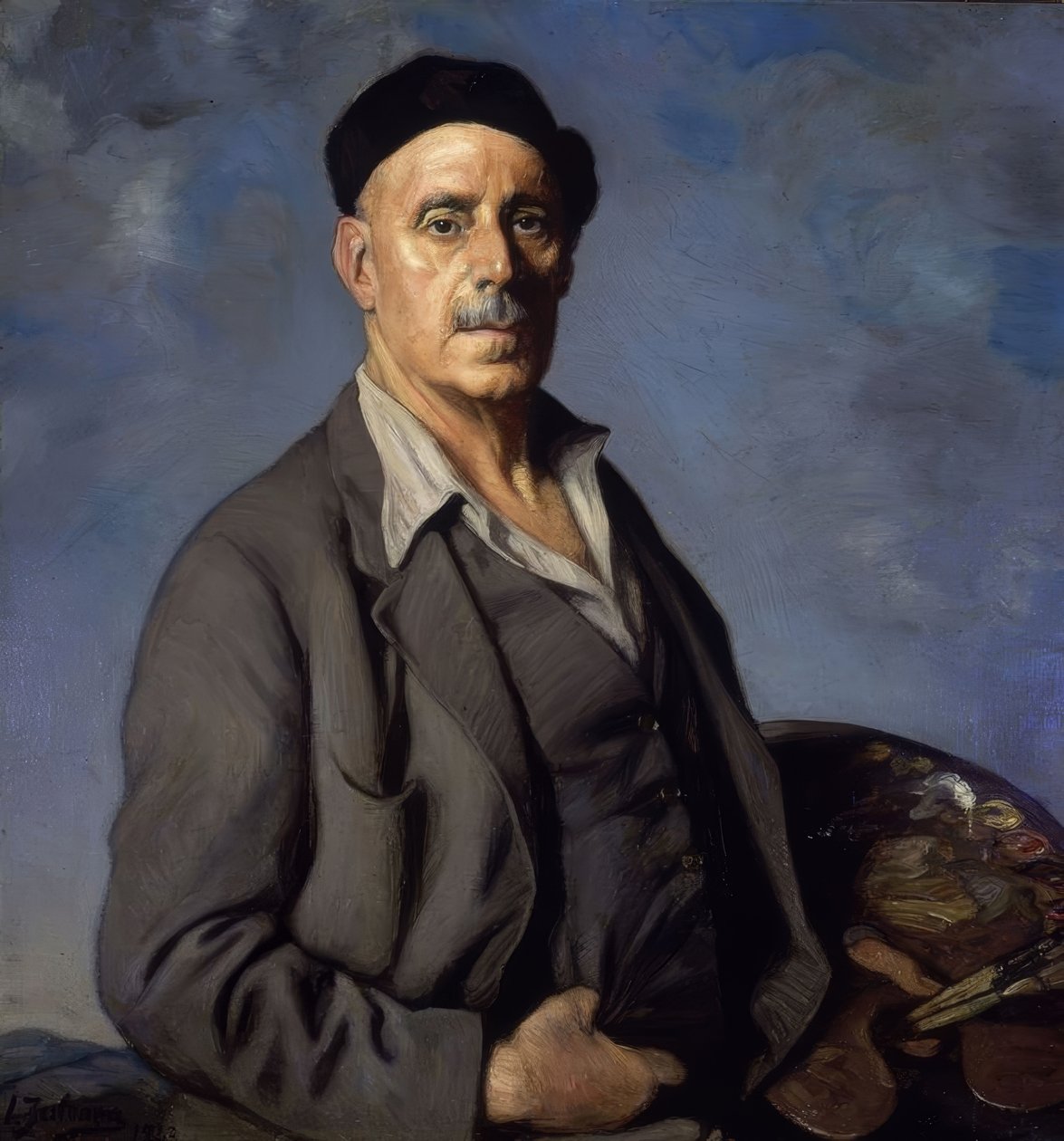 SJÄLVPORTRÄTT MED BLÅ BAKGRUND - 1942 - OLJA / KANVAS - 90X85 cm av Ignacio Zuloaga y Zabaleta
