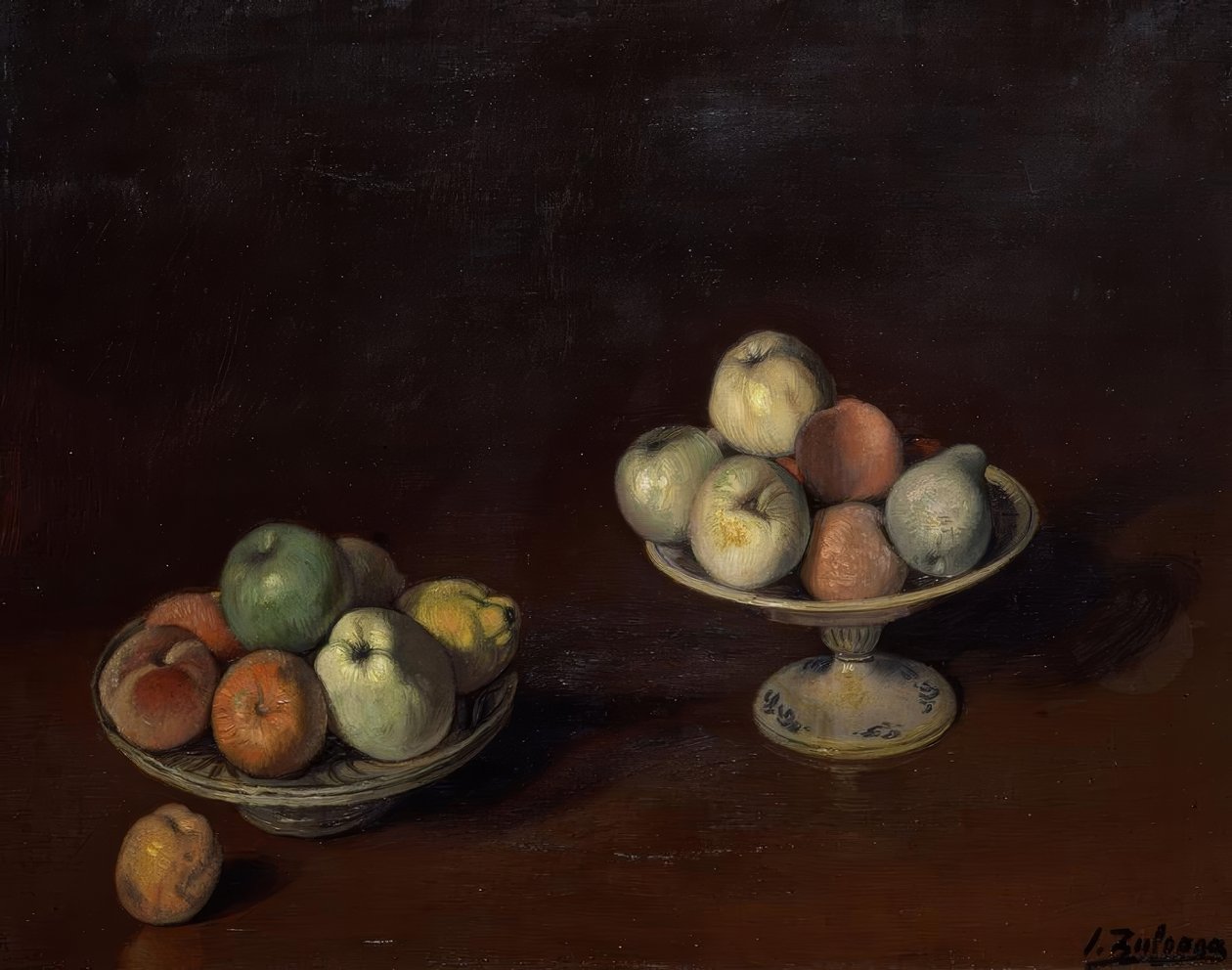 FRUKTSKÅL OCH PLATTA MED ÄPPEL - O / L - 69X88 CM av Ignacio Zuloaga y Zabaleta