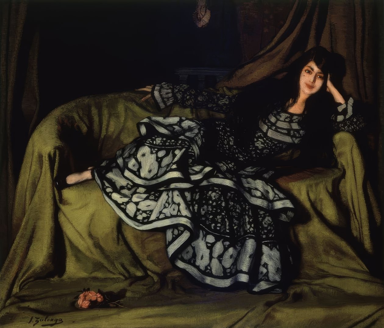 MARCELLE SOUTY MED HJULKLÄNNING - 1915 - 160 X 188 CM av Ignacio Zuloaga y Zabaleta