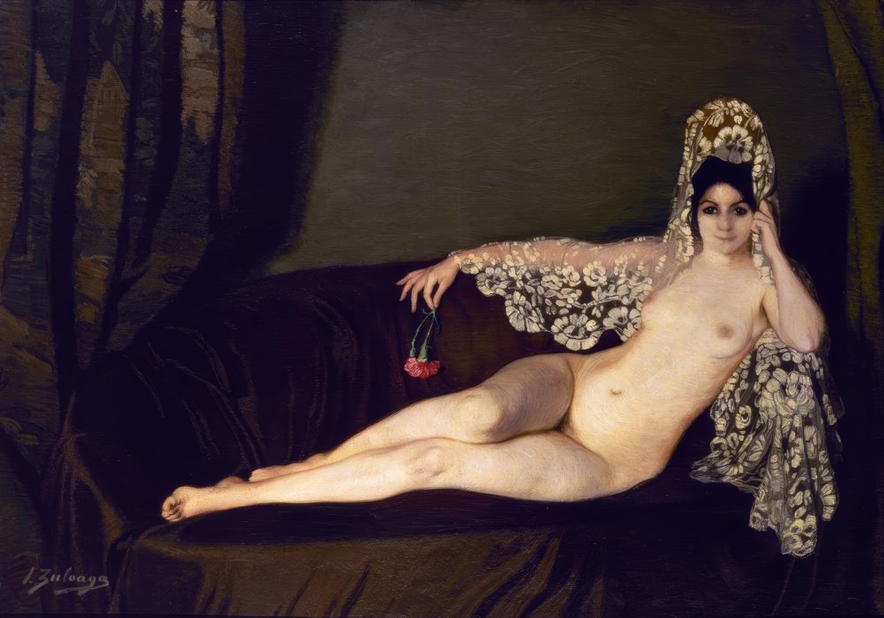 Naken med nejlika’, 1915, Olja på duk, 131 × 184 cm, AS00820 av Ignacio Zuloaga y Zabaleta