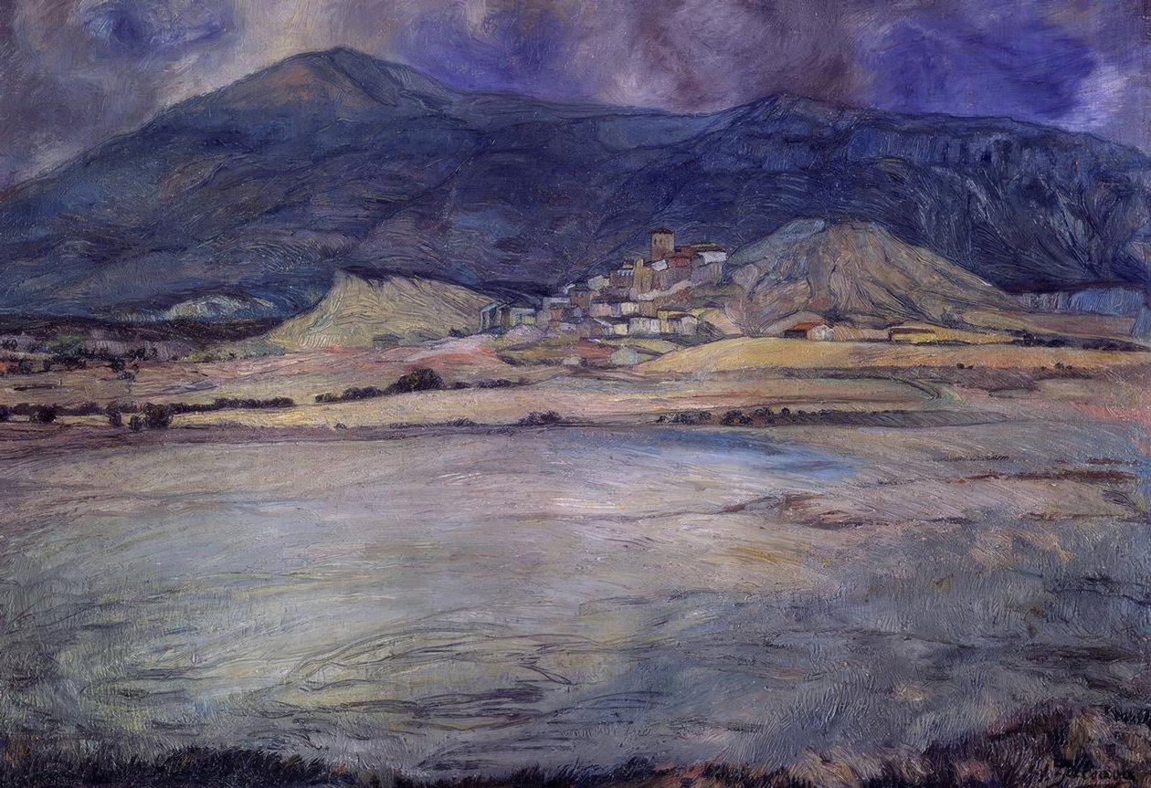 TOWN OF ZARAGOZA - ESCO - XX CENTURY - OIL / CANVAS - 90 X 30 CMS av Ignacio Zuloaga y Zabaleta