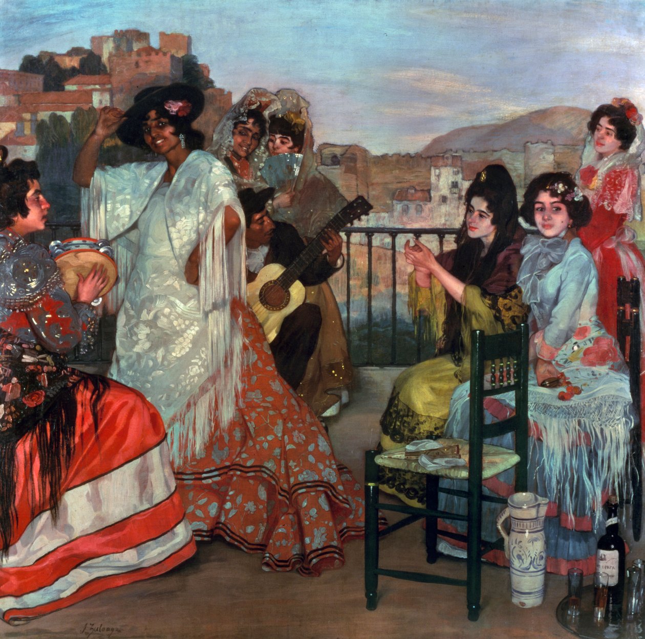 Spelar gitarr på balkongen, ca 1903 av Ignacio Zuloaga y Zabaleta
