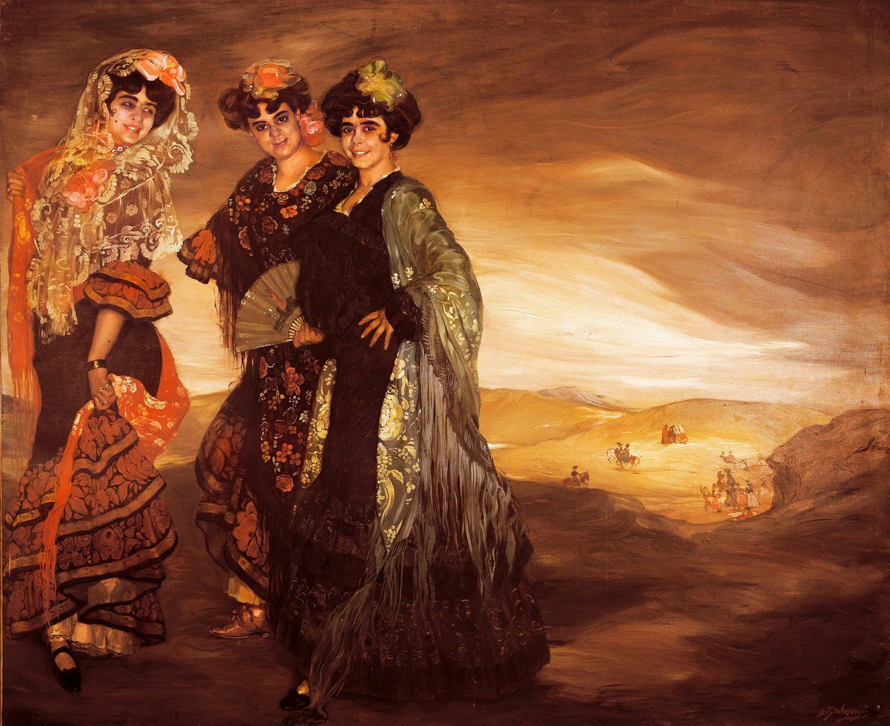 De tre kusinerna (med traditionella spanska dansdräkter) c.1903 (olja på duk) av Ignacio Zuloaga y Zabaleta