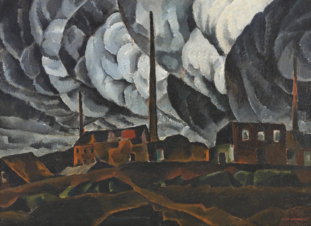 Landskap med fabriksbyggnad, tidigt 1920-tal. av Ignati Ignatyevich Nivinsky