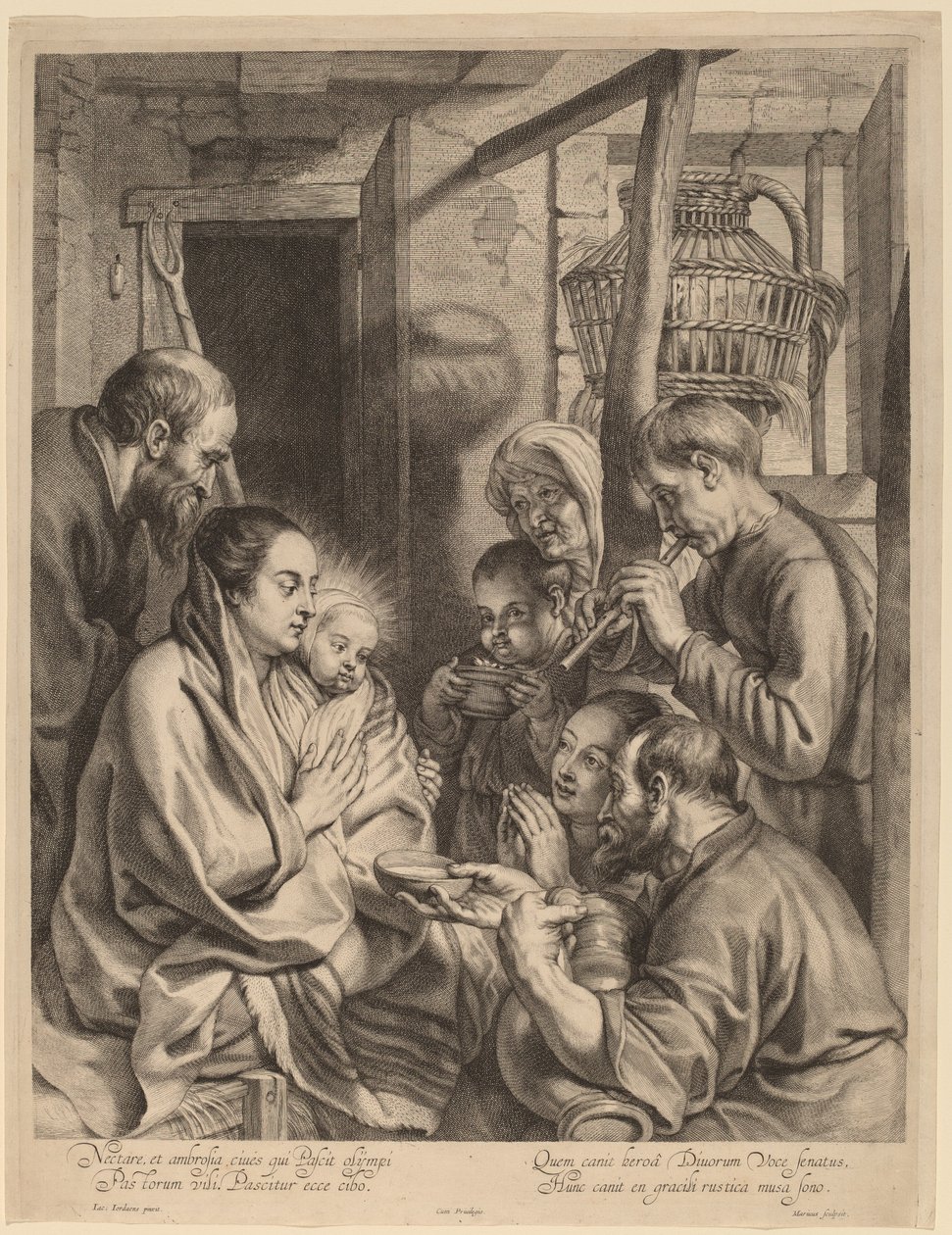 Tillbedjan av herdarna av Ignatius Cornelis Marinus after Jacob Jordaens