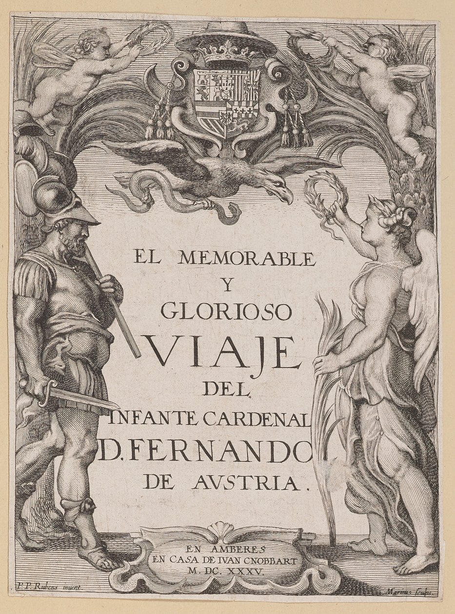 Titelsida för D. De Aedo y Gallert, The...Voyage of the Infante Cardenal... av Ignatius Cornelis Marinus after Sir Peter Paul Rubens