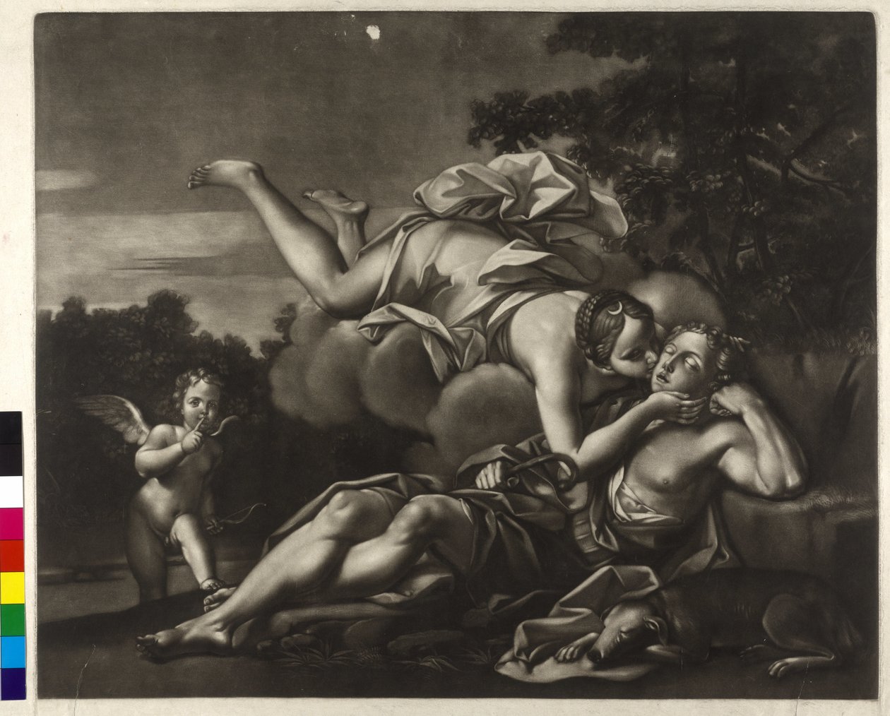 Mezzotint av Ignatius Unterberger Selene och Endymion (mezzotint) av Ignaz Unterberger