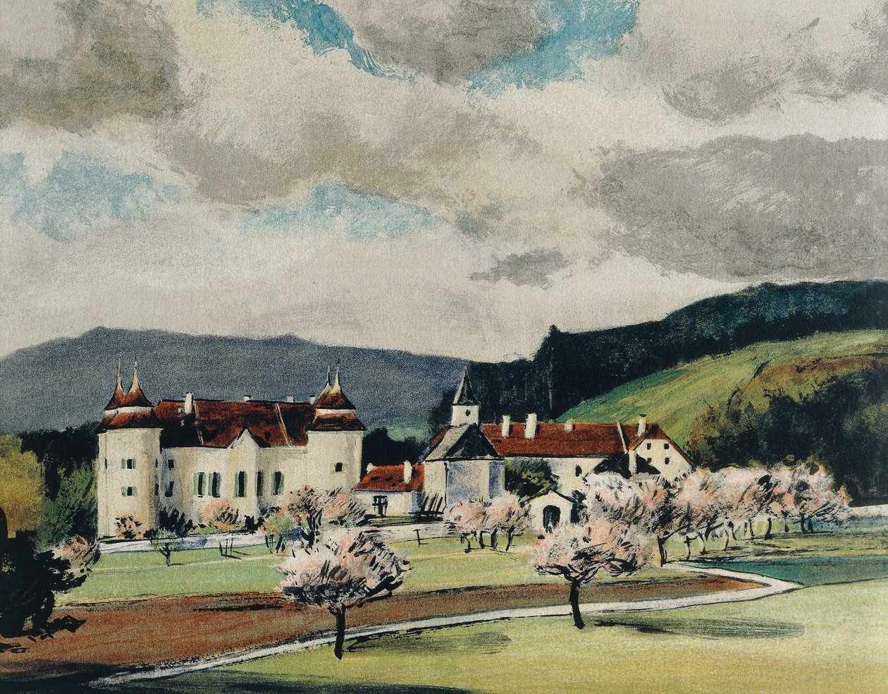 Weinzierl slott nära Wieselburg, ca 1909 (akvarell på papper) av Igo Potsch