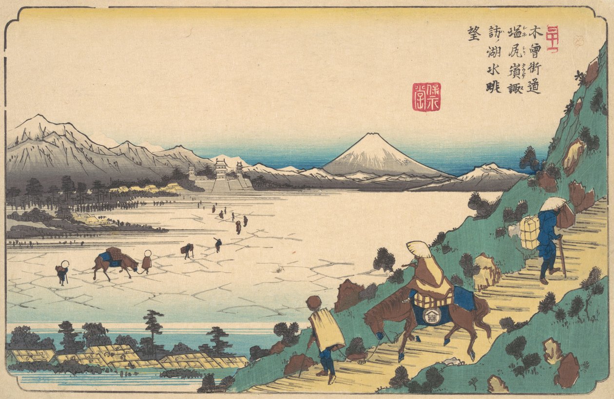 Lake Suwa från Shiojiri Pass, ca. 1835. av Ikeda Eisen