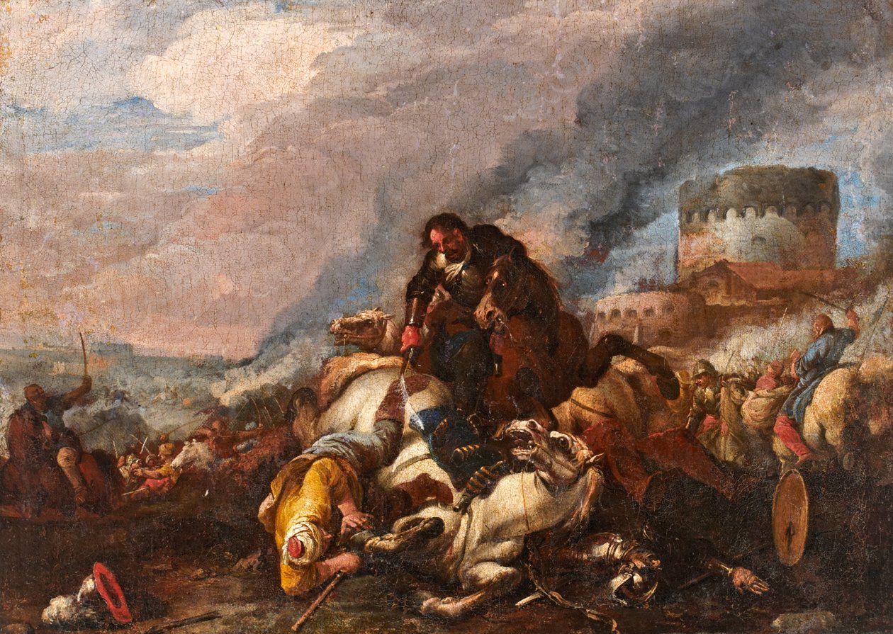 Strid mellan riddare och turkar av Il Borgognone