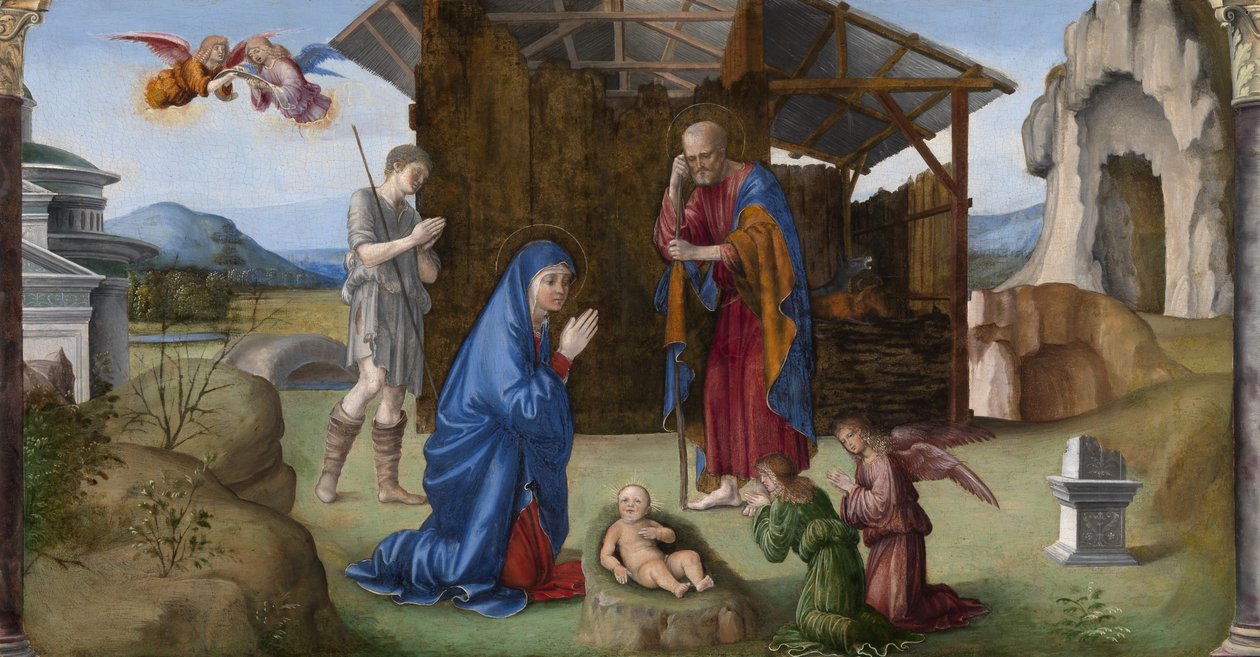 The Nativity (olja på panel) av Il (1450 1517) Francia