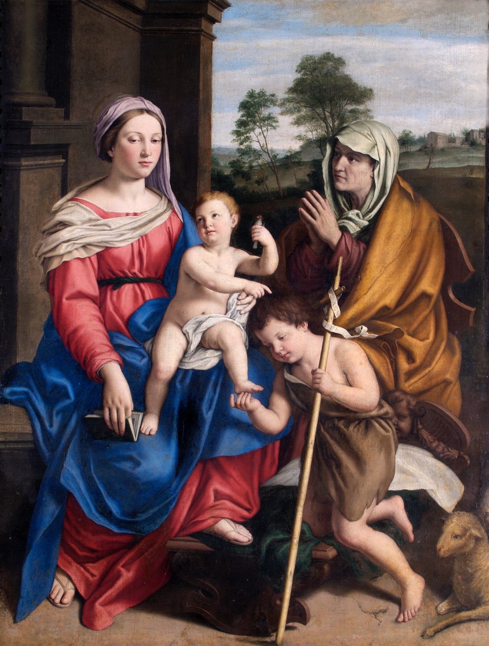 Jungfrun och barnet med St Elizabeth och spädbarnet St John (olja på duk) av Il (1609 85) Sassoferrato