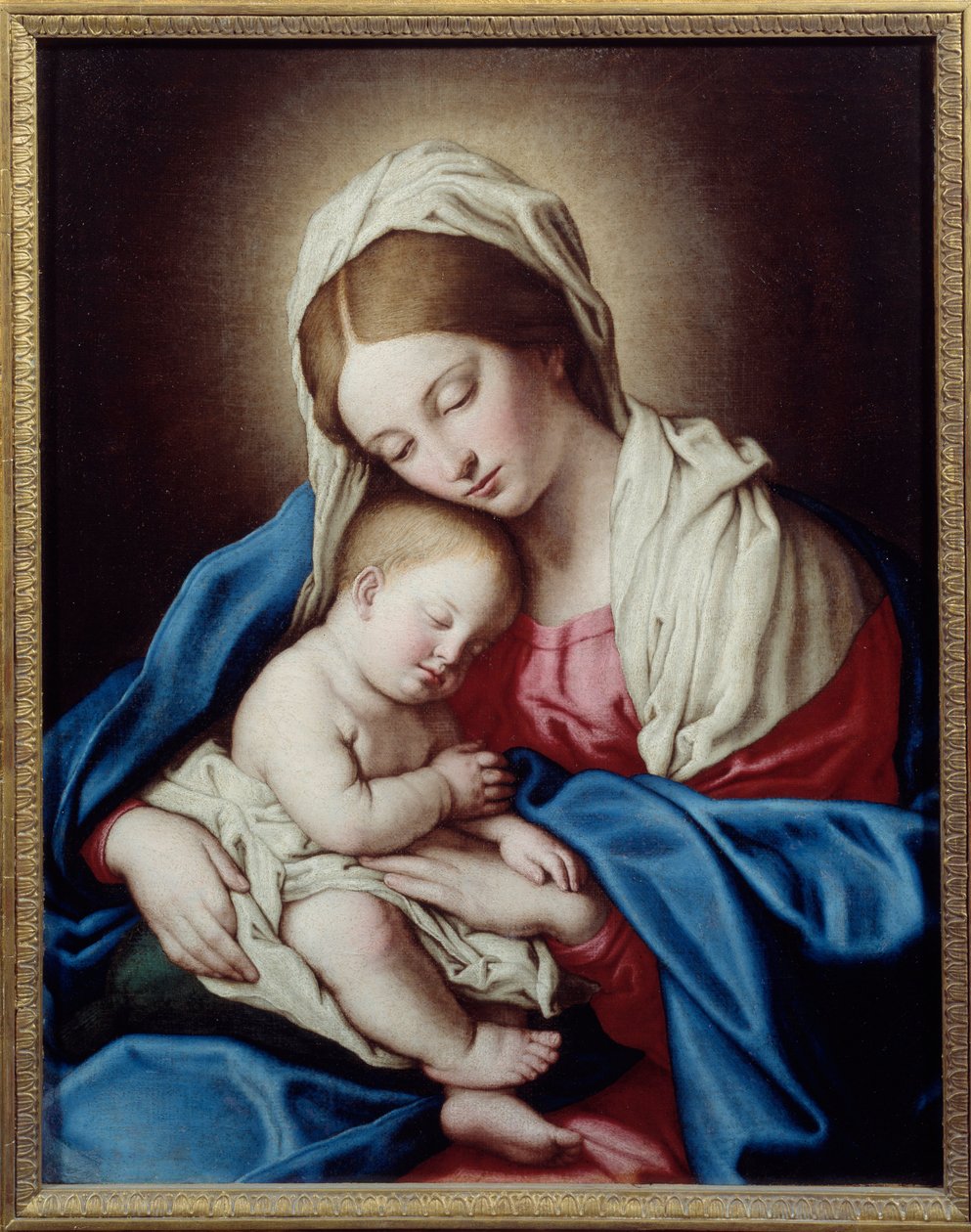 Jesusbarnets sömn. Målning av Giovanni Battista Salvi kallad The Sassoferrato (1609-1685) Ec. Ital av Il  Sassoferrato