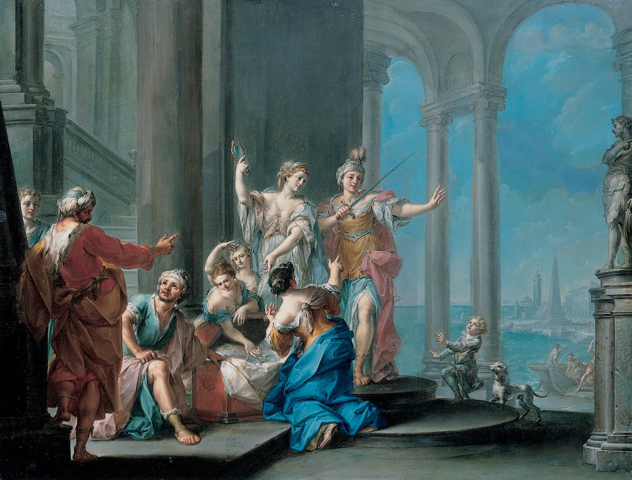 Achilles och Lycomedes döttrar (olja på duk) av Il Sansone