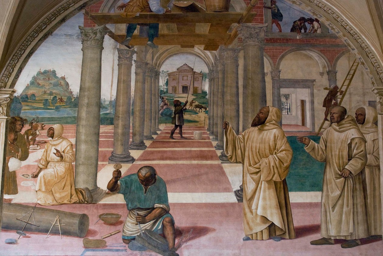 Benedictus liv, scen 11: Benedictus grundade tolv kloster av Il Sodoma