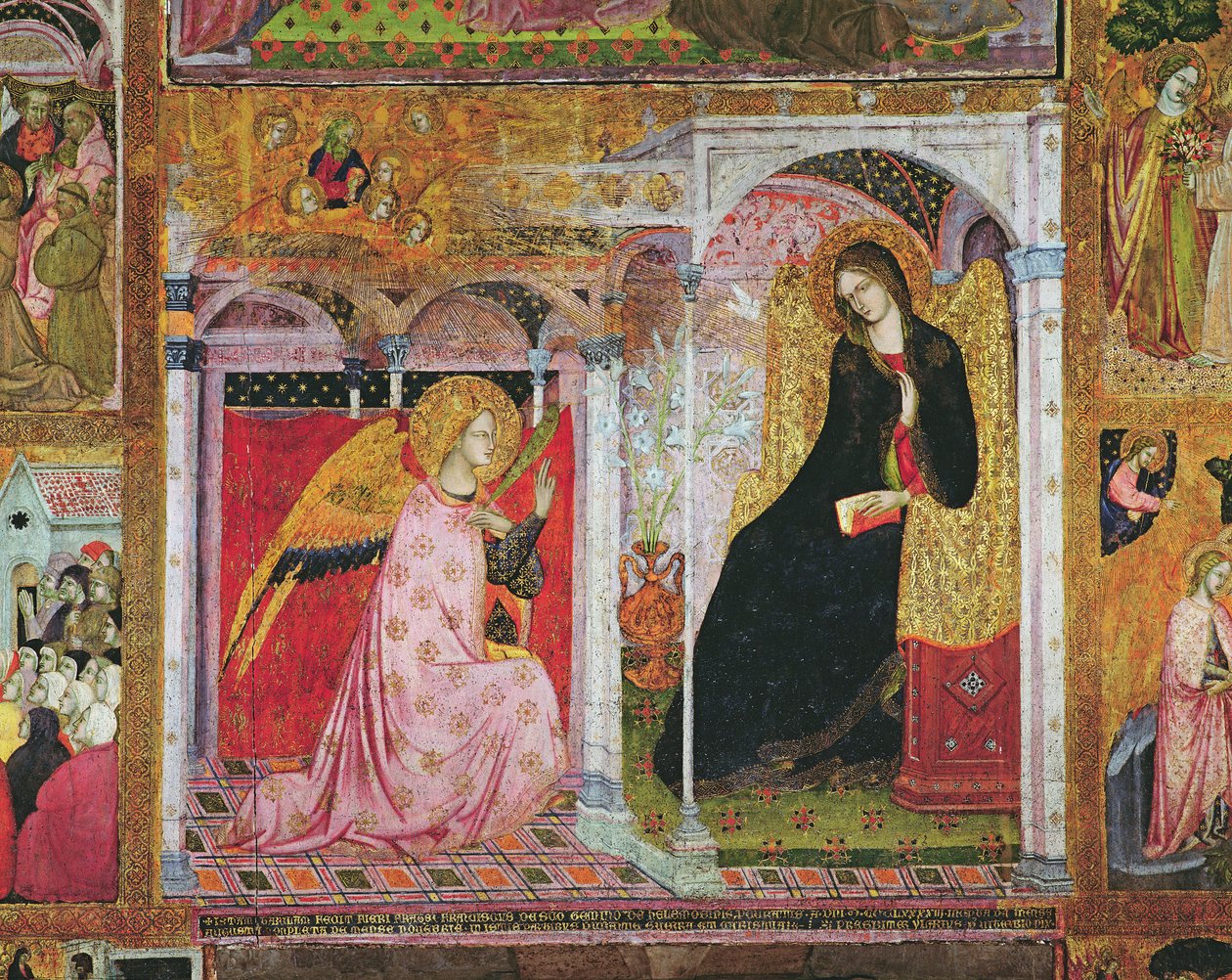 Bebådelsen, fresk från Porziuncola, 1393 av Ilario da Viterbo