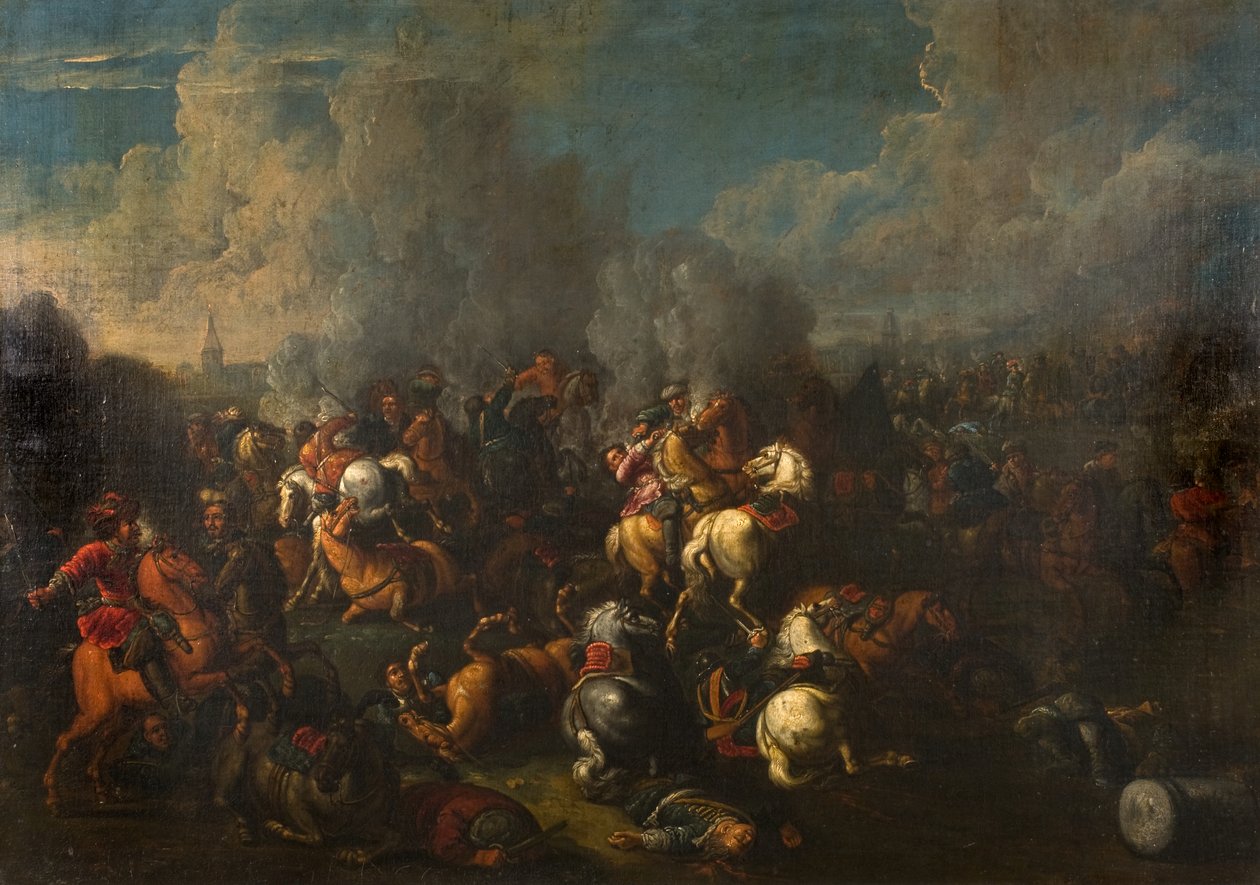 Battle Scene (olja på duk) av Ilario (follower of) Spolverini