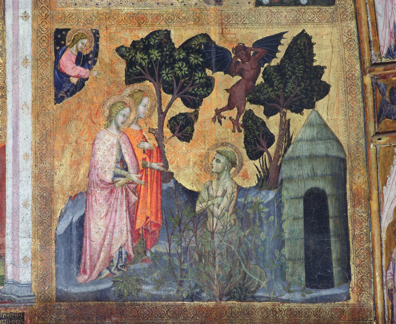 Den helige Franciskus kastar sig in i de taggiga odlingarna, fresk från Porziuncola, 1393 av Ilario da Viterbo