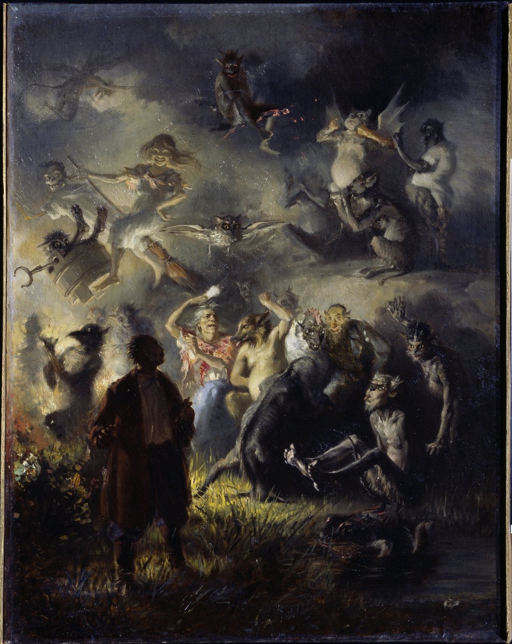 Natt på Bald Mountain. Firande av sommarsolståndet, den slaviska högtiden Ivan Kupala (motsvarande högtiden för Sankt Johannes), blandar de traditionella figurerna av hedendomen med den kristna ortodoxa traditionen. Målning av av Illarion Mikhailovich Pryanishnikov