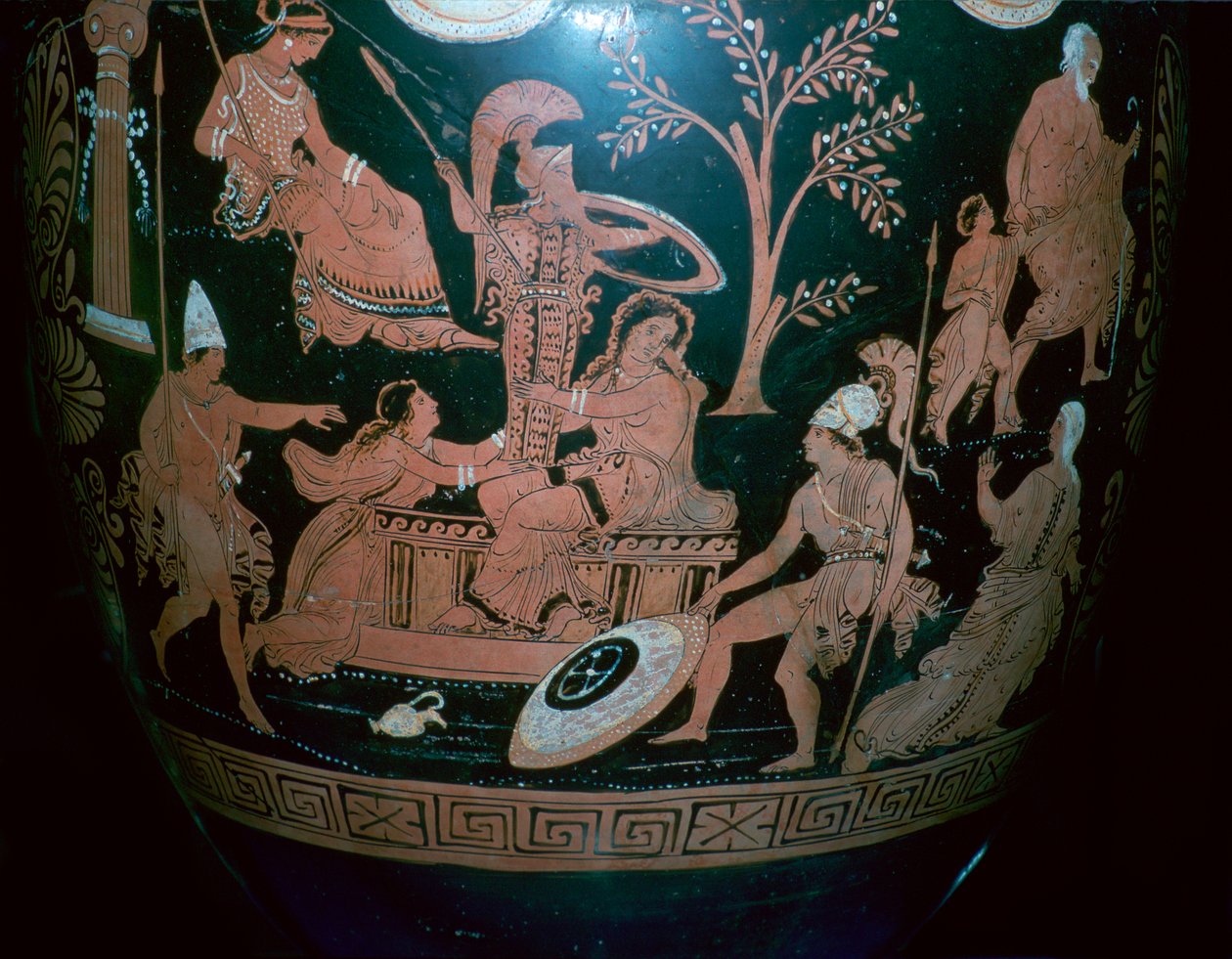 Grekisk rödfigurerad volutkrater med scen från Trojas säck, 300-talet f.Kr av Illupersis Painter