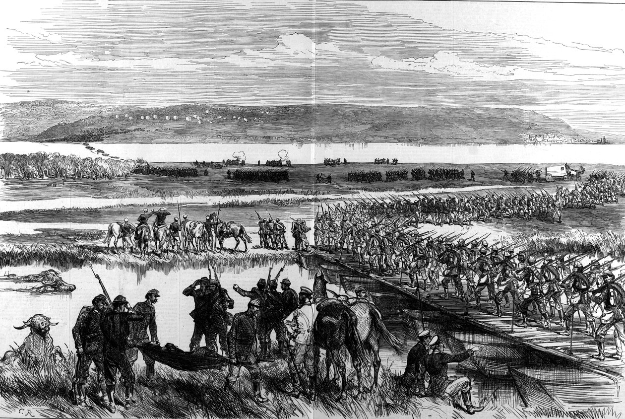 The passage of the Danube by the Russians at Simnitza av Illustrated London News