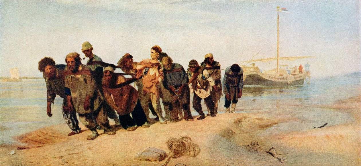 Fångar som drar en båt längs floden Volga, Ryssland, 1873 av Ilya Efimovich Repin