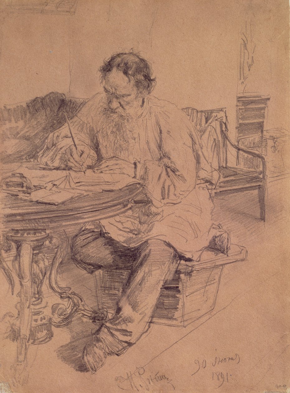 Lev Nikolajevitj Tolstoj (1828-1910) på jobbet, 1891 av Ilya Efimovich Repin