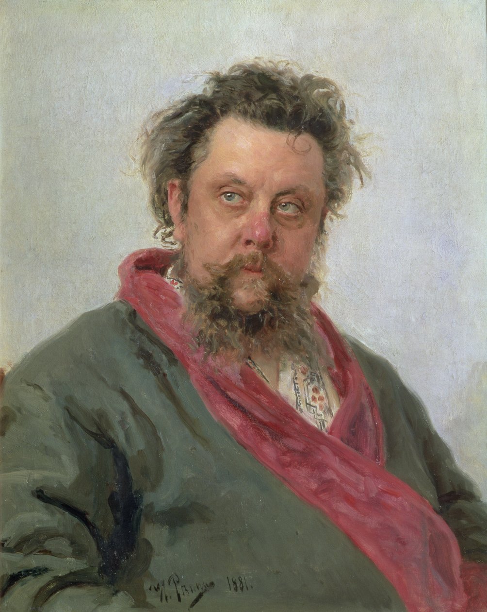 Porträtt av Modest Petrovitj Moussorgskij (1839-81) 1881 av Ilya Efimovich Repin