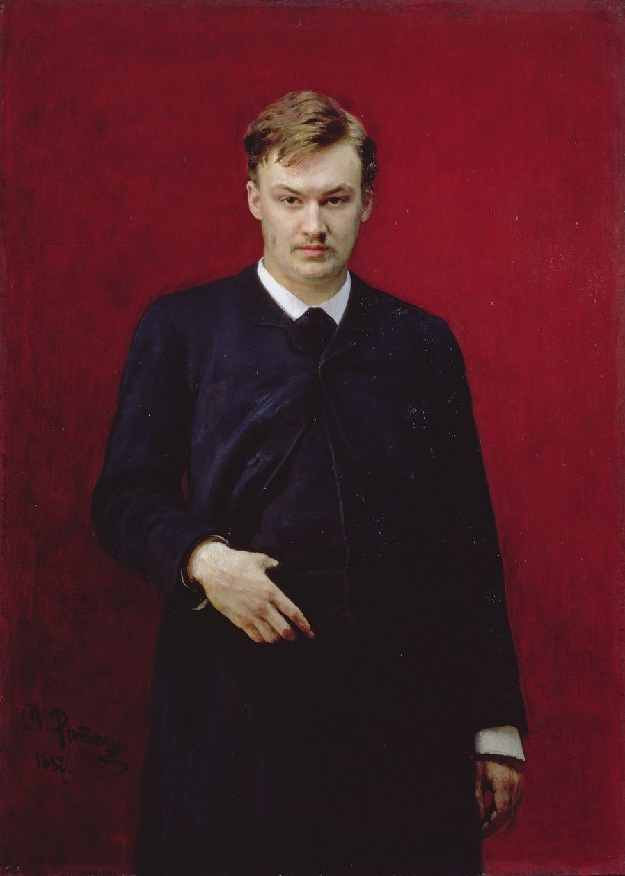 Porträtt av kompositören Alexander Konstantinovich Glazunov (1865-1936) 1887 av Ilya Efimovich Repin