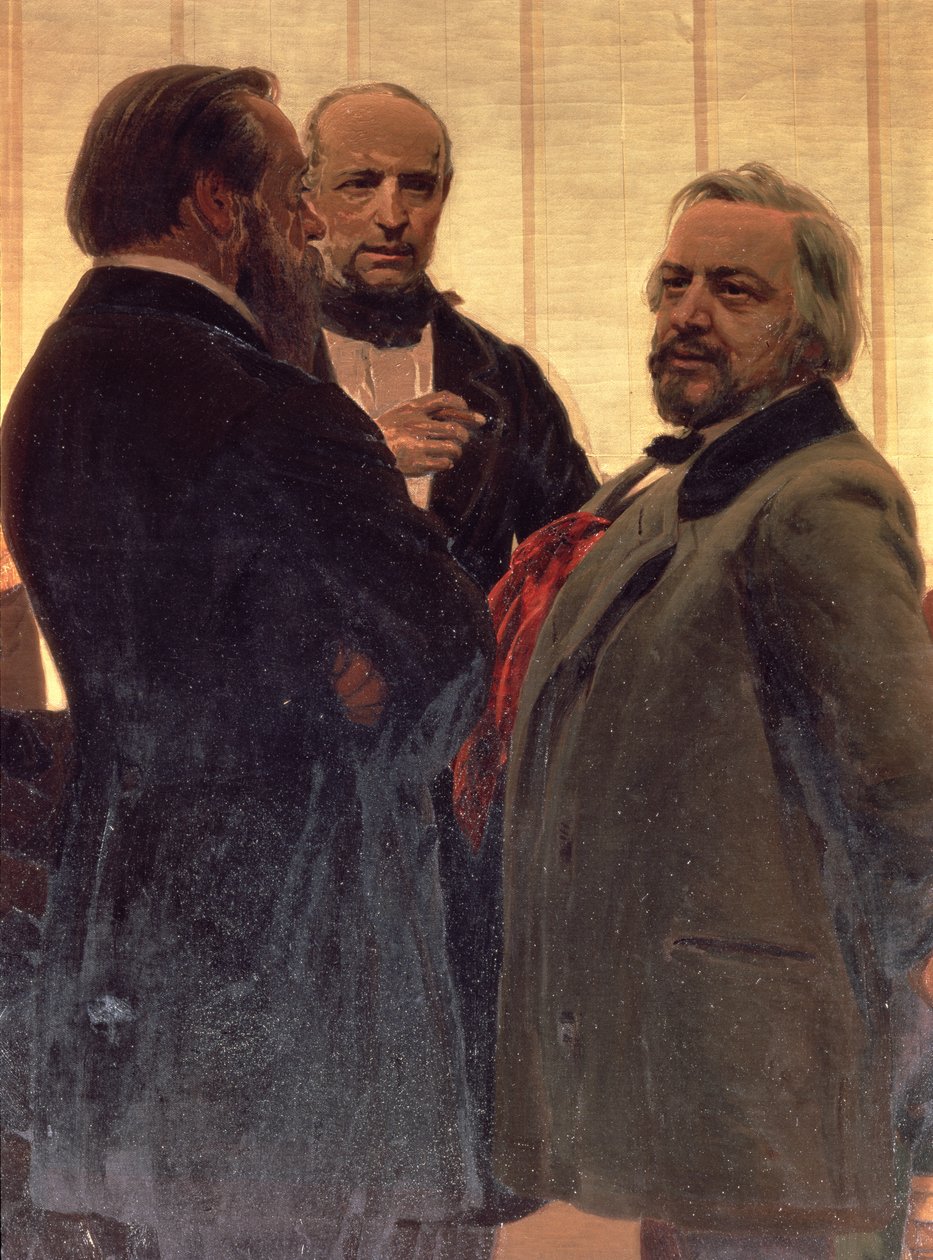 Vladimir Odoevskij (1803-69), Milj Balakirev (1837-1910) och Michail Ivanovitj Glinka (1804-57), 1890-talet (detalj) av Ilya Efimovich Repin
