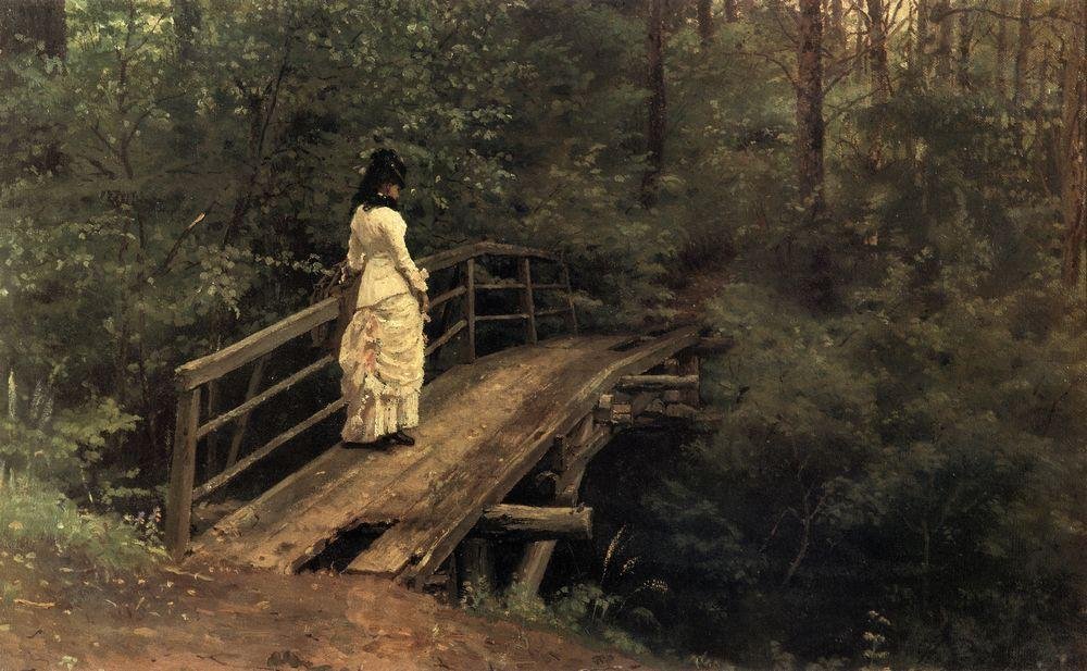 Summer landscape Vera Alekseyevna Repina on a bridge in Abramtsevo av Ilya Efimovich Repin
