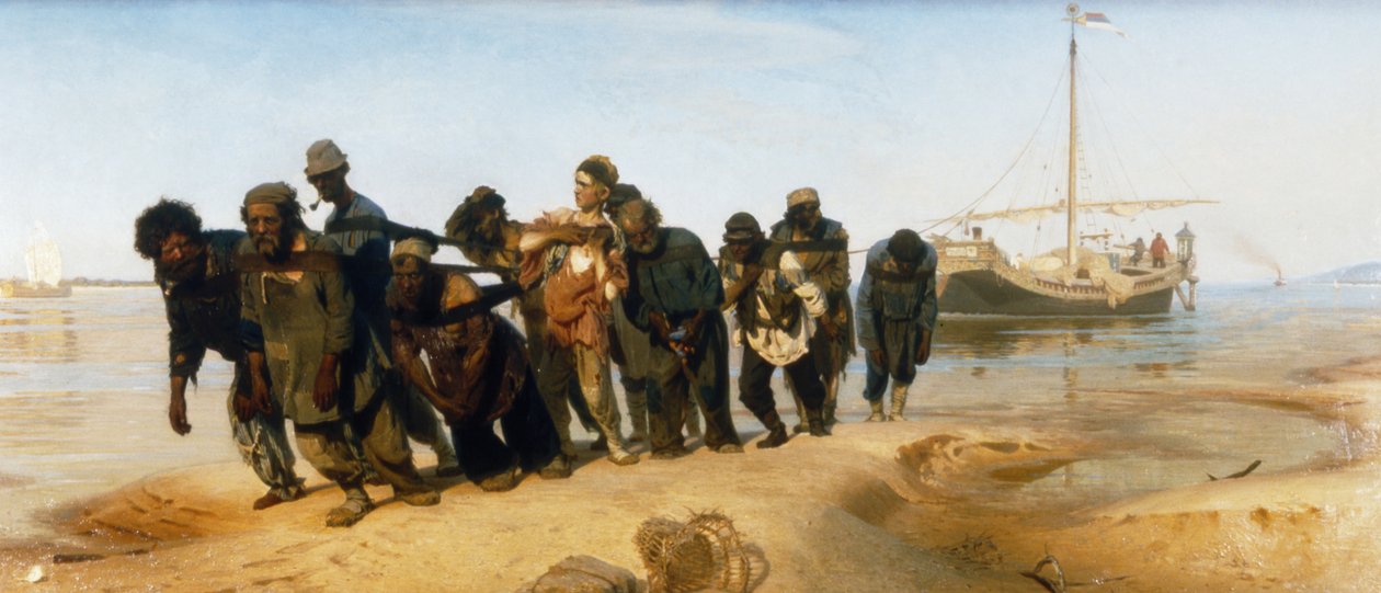 Pråmdragare på Volga (Ryssland) av Ilya Efimovich Repin