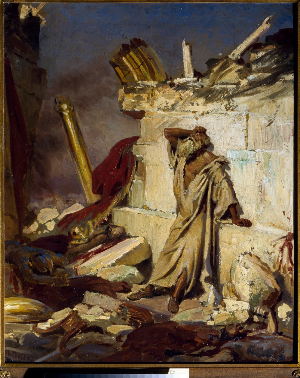 ""Jeremie sörjer Jerusalems förstörelse"" Målning av Ilya Yefimovich Repin (Ilia Repin) (1844-1930) 1870, Dim 91,3x75 cm State Tretyakov Gallery, Moskva av Ilya Efimovich Repin