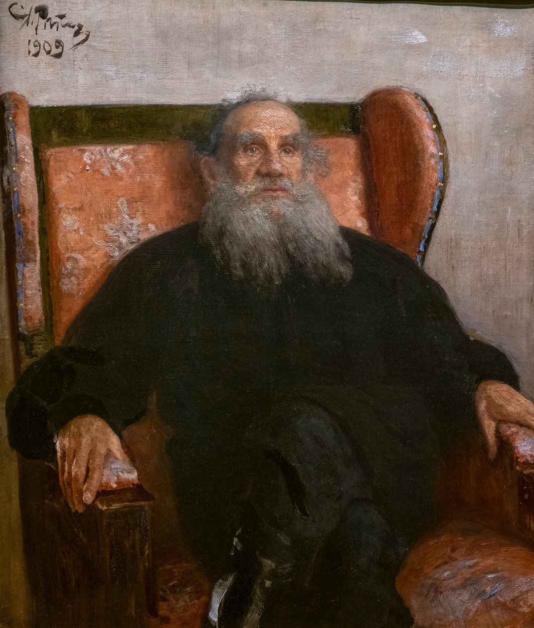 LEON TOLSTOI I EN ROSA FÅTÅL av Ilya Efimovich Repin