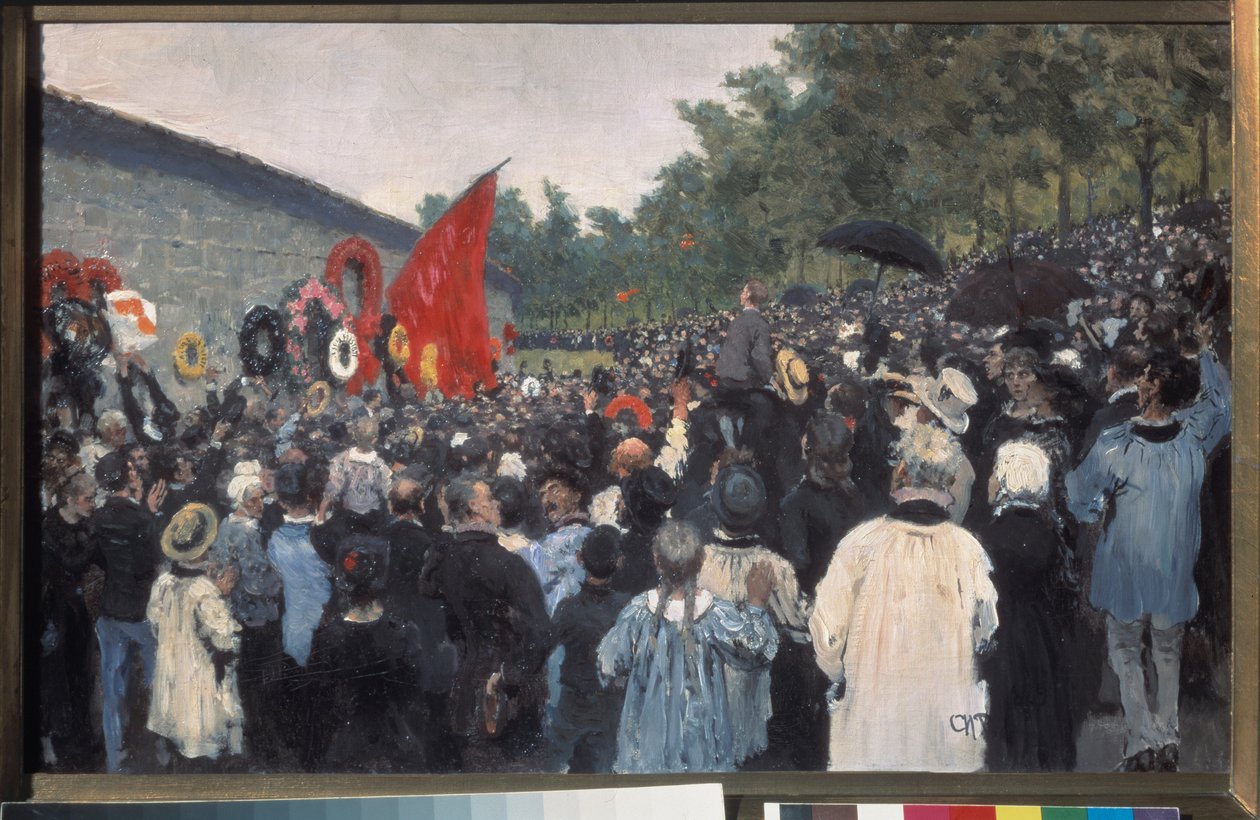 Den årliga sammankomsten på Pere Lachaise-kyrkogården i Paris. (Framför den federerade muren, framför vilken kommunens kämpar sköts 1871, som sedan dess har blivit symbolen för kampen för frihet och revolutionära ideal). Målad av Ilya Efimovich Repin