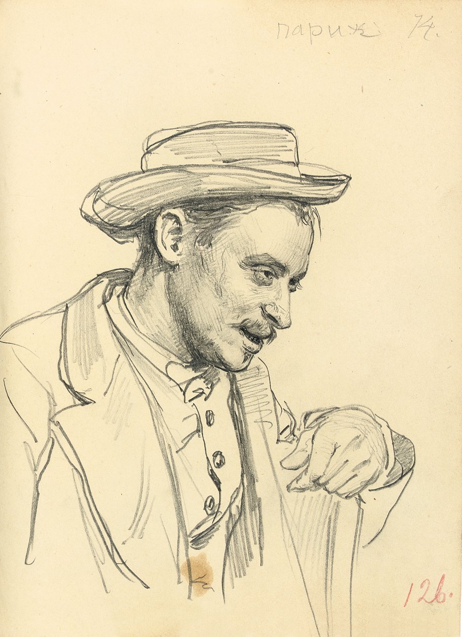 Man med hatt i profil, ca. 1872-1875 av Ilya Efimovich Repin