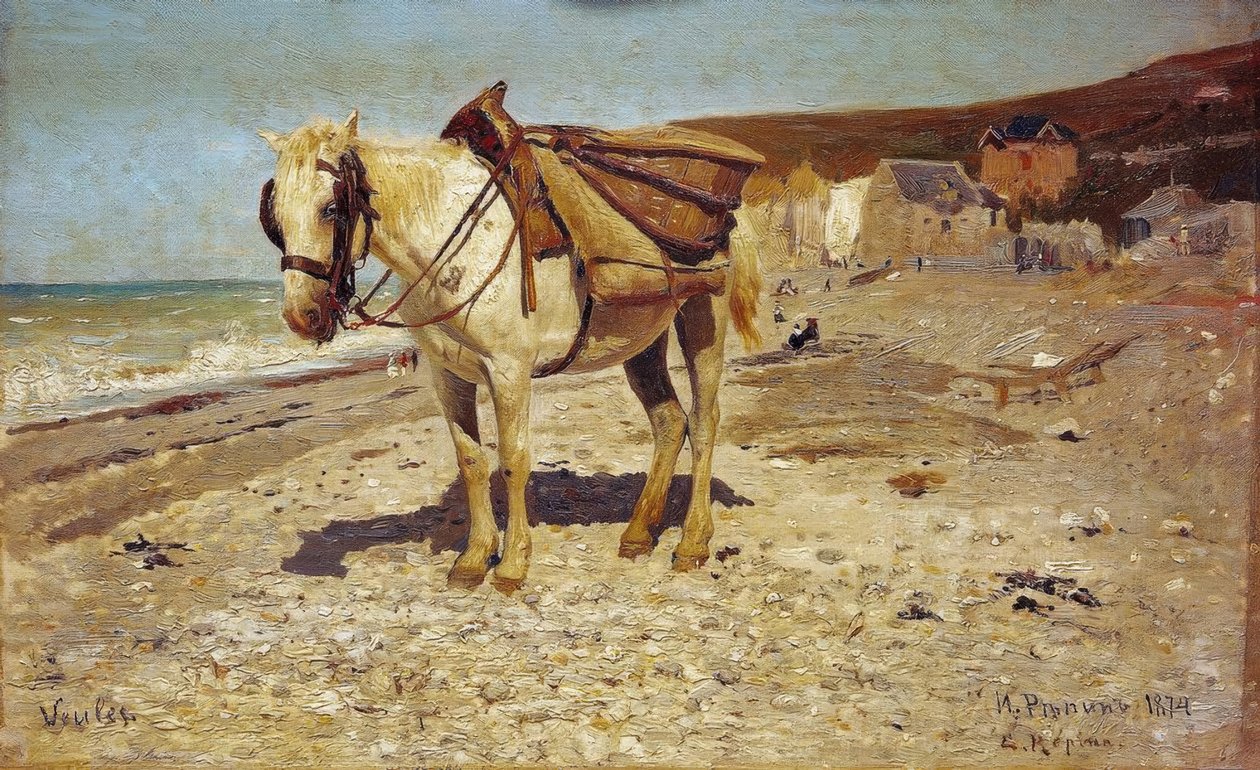Häst för stendrivning i Veules av Ilya Efimovich Repin