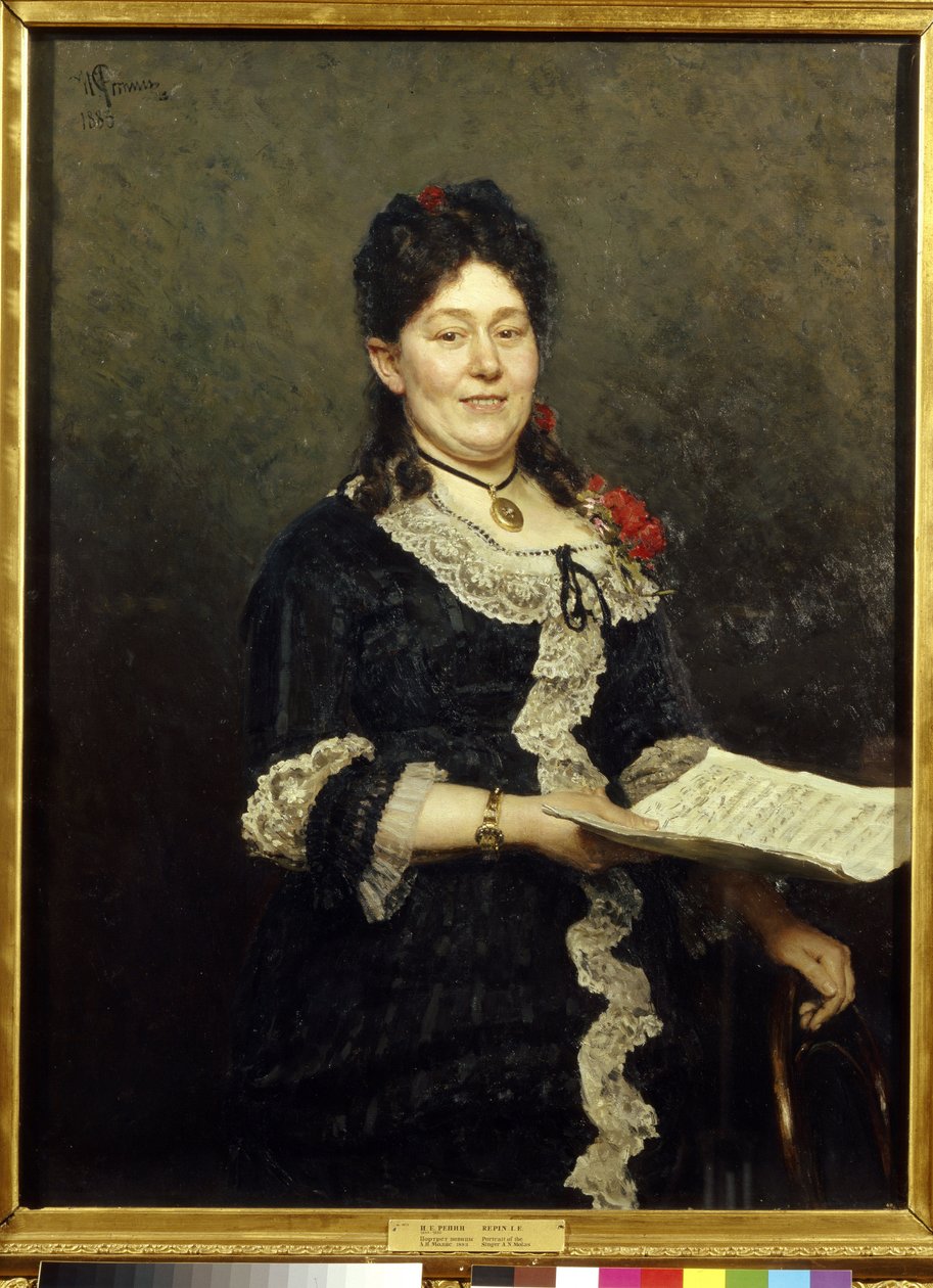 Porträtt av sopransångerskan Alexandra Molas (1845-1929). (Porträtt av operasångaren A. Molas). Målning av Ilya Yefimovich Repin (Ilia Repin) (1844-1930), olja på duk av Ilya Efimovich Repin