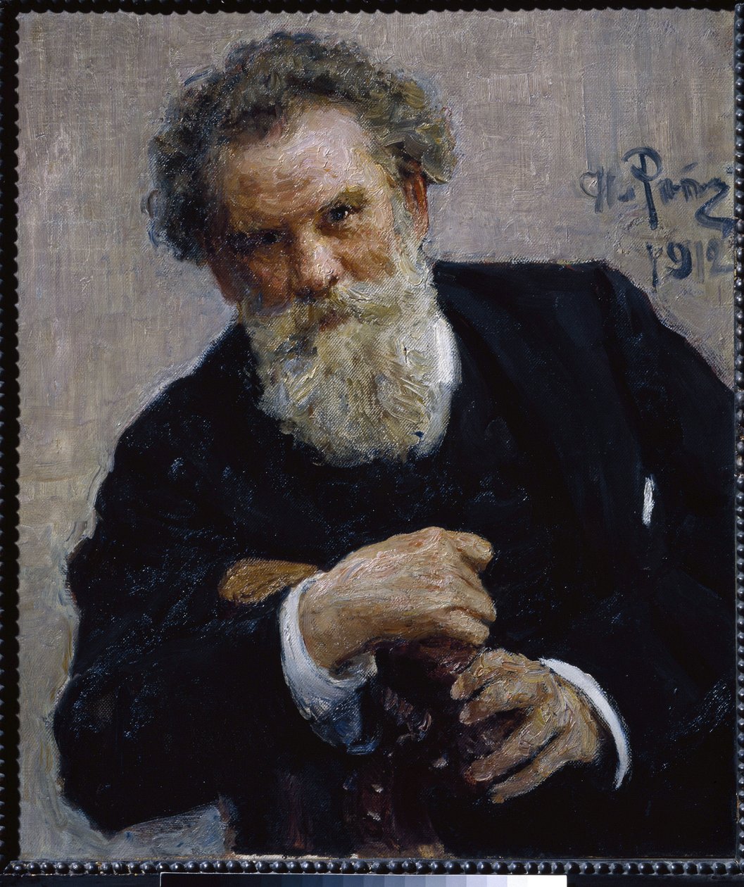 Porträtt av författaren Vladimir Korolenko (1853-1921). (Porträtt av författaren V. Korolenko). Målning av Ilya Yefimovich Repin (Ilia Repin) (1844-1930), olja på duk av Ilya Efimovich Repin