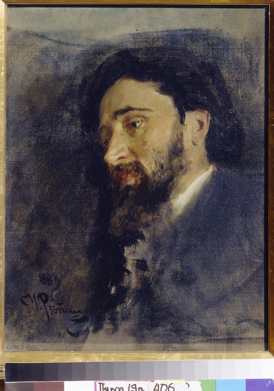 Porträtt av författaren Vsevolod Mikhailovich Garchin (1855-1888). (porträtt av författaren V. M. Garshin). Målning av Ilya Refimovich Repin (Ilia Repin) (1844-1930), olja på duk av Ilya Efimovich Repin
