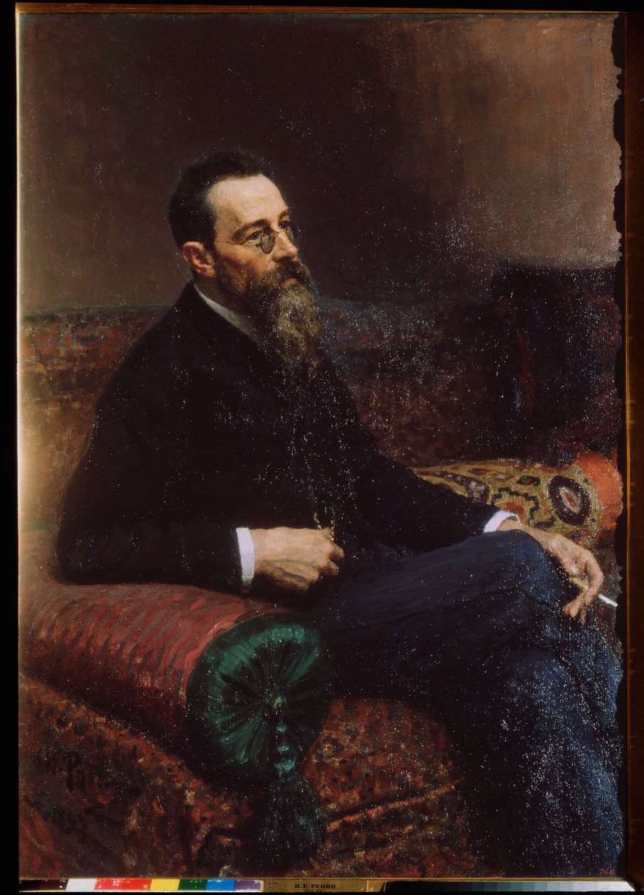 Porträtt av kompositören Nicolas (Nikolai) Rimsky Korsakov (Rimsky-Korsakov) (1844-1908). Målning av Ilya Repin (Ilia Repin) (1844-1930), olja på duk av Ilya Efimovich Repin