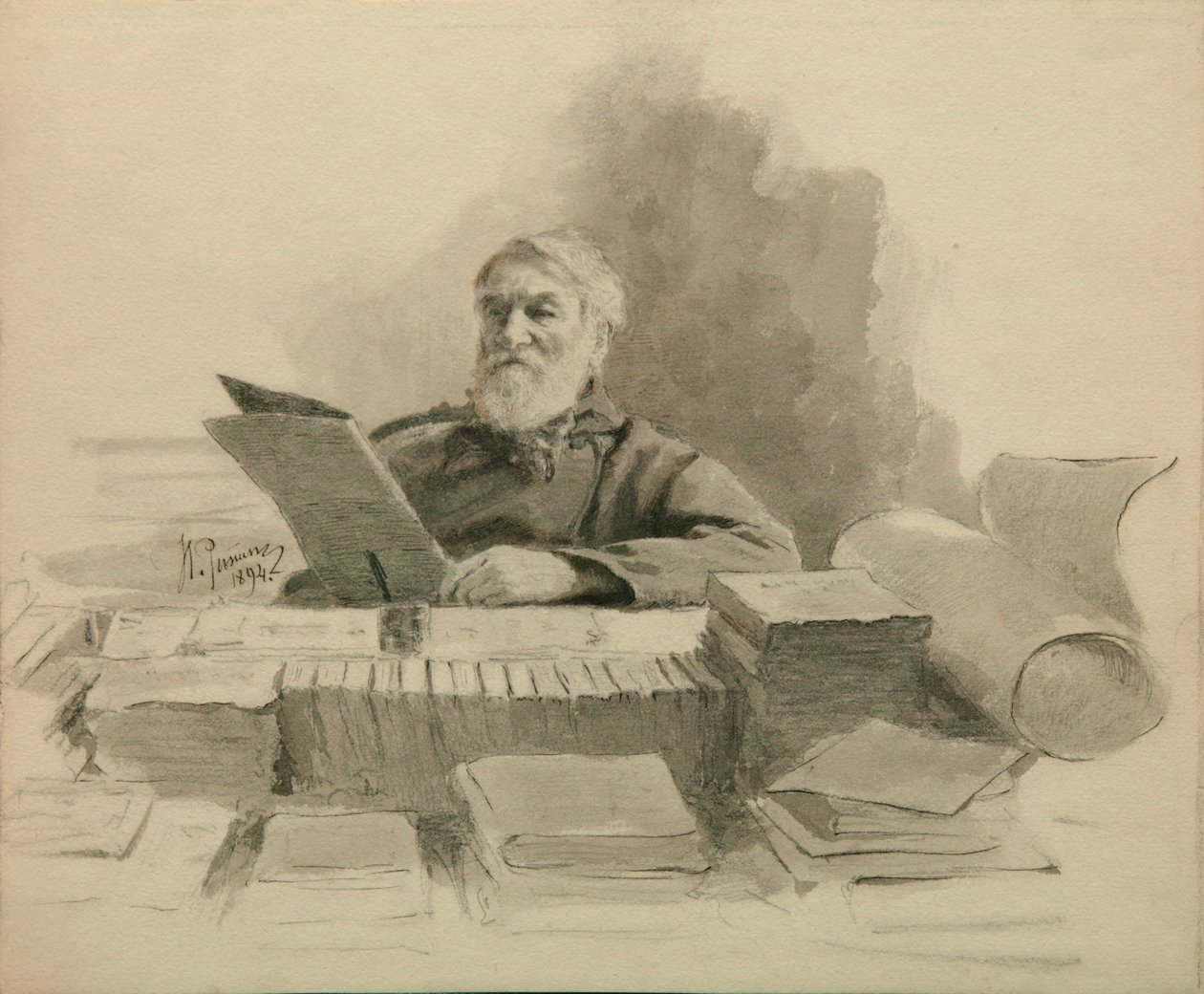 Porträtt av författaren Dmitry Grigorovich 1822-1899, 1894 av Ilya Efimovich Repin