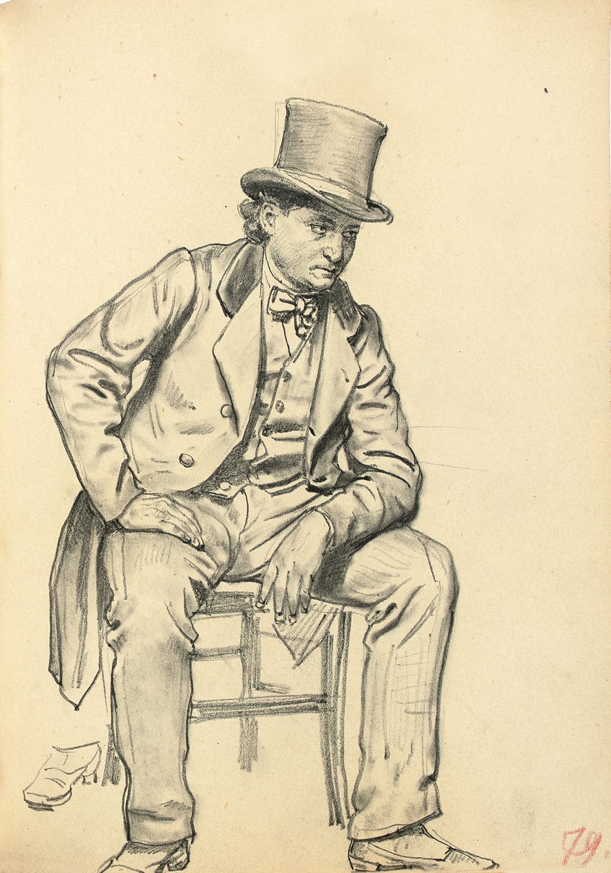 Sittande man, arm lutad på hans ben, ca. 1872-1875 av Ilya Efimovich Repin