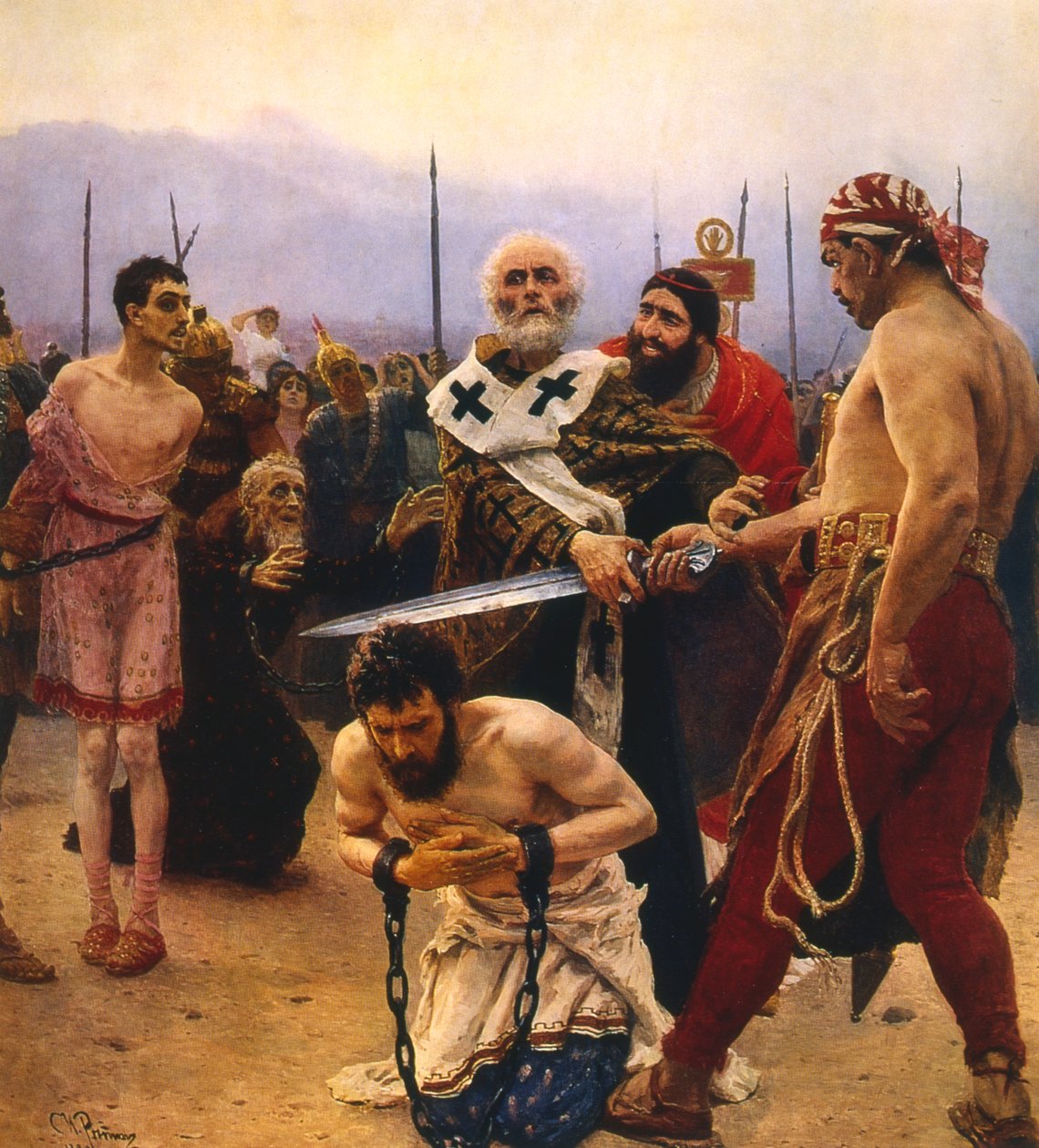 St Nicholas räddar tre oskyldiga från avrättning, c1888 av Ilya Efimovich Repin