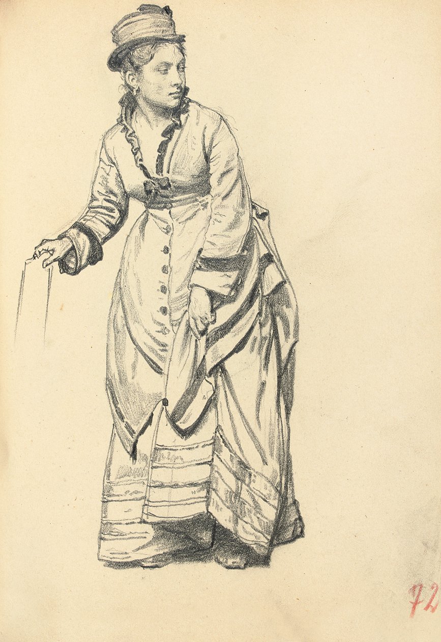 Stående kvinna som håller sin klänning, ca. 1872-1875 av Ilya Efimovich Repin