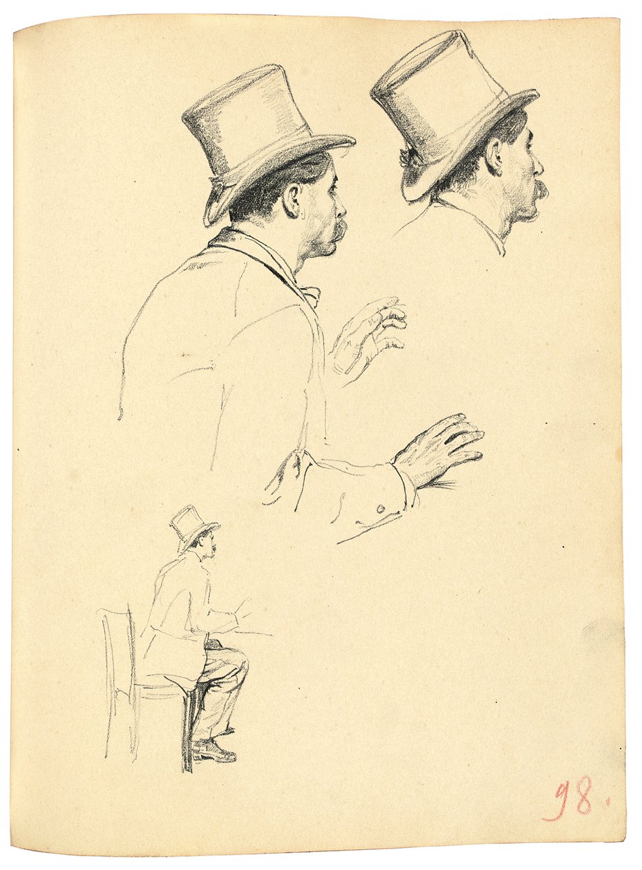Studier för "A Parisian Cafe": Sidovy av mannens huvud med hatt, ca. 1872-1875 av Ilya Efimovich Repin