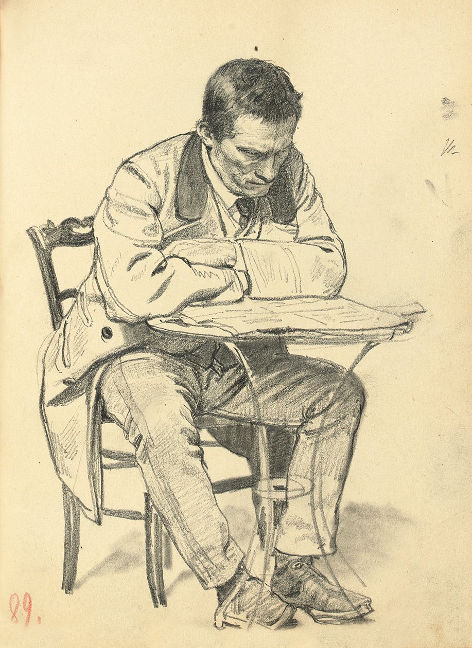 Studie för "A Parisian Cafe": Man sitter vid ett kafébord, läser en tidning, ca. 1872-1875 av Ilya Efimovich Repin
