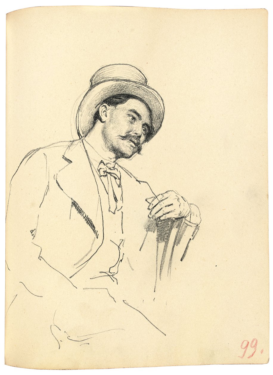 Studie för "A Parisian Cafe": Sittande man med hatt, ca. 1872-1875 av Ilya Efimovich Repin