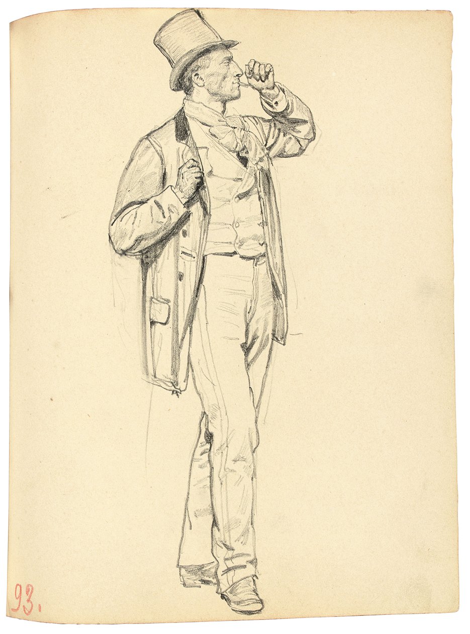 Studie för "A Parisian Cafe": Stående man med höjd arm, ca. 1872-1875 av Ilya Efimovich Repin