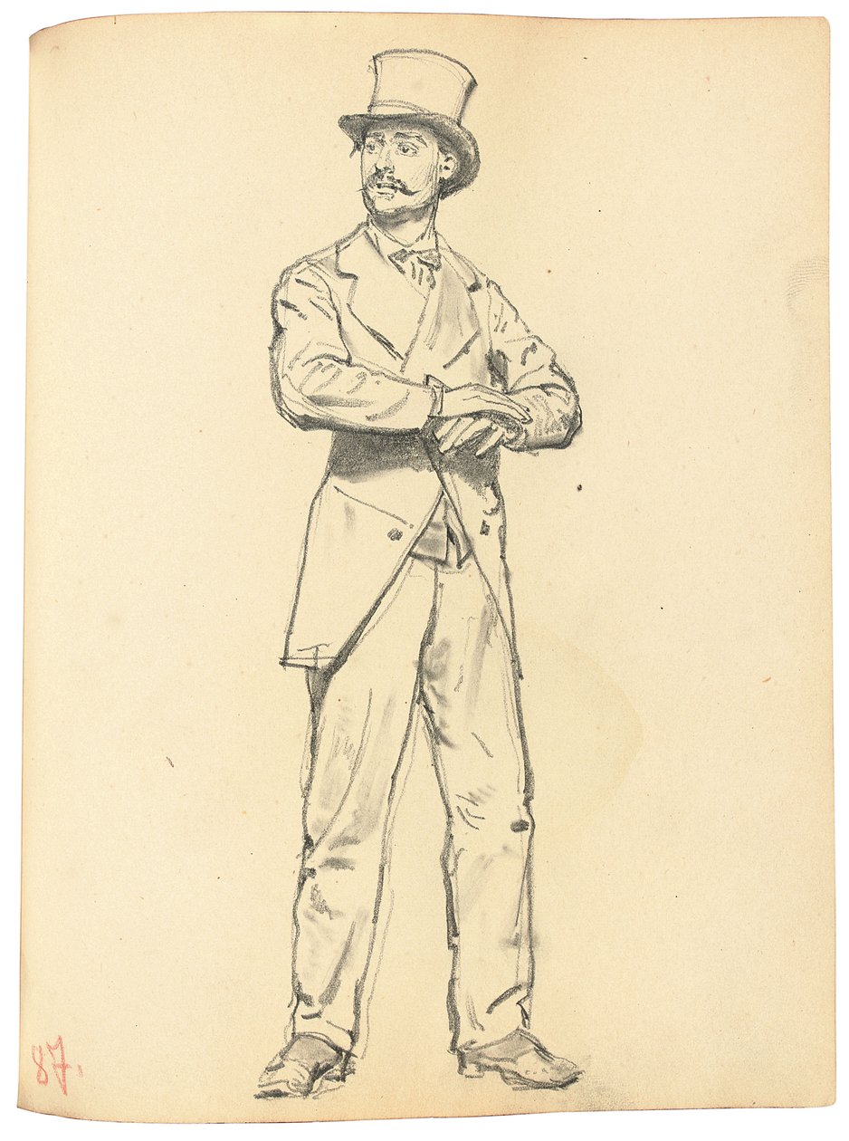 Studie för "A Parisian Cafe": Stående man med en hatt, benen åtskilda, ca. 1872-1875 av Ilya Efimovich Repin